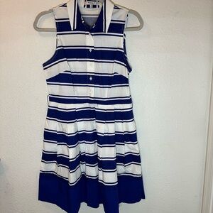 MILLY  Blue and White Striped Midi Dress